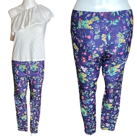 Honey + Pants - Honey Pull On Floral Blue Floral Pull On Jeans